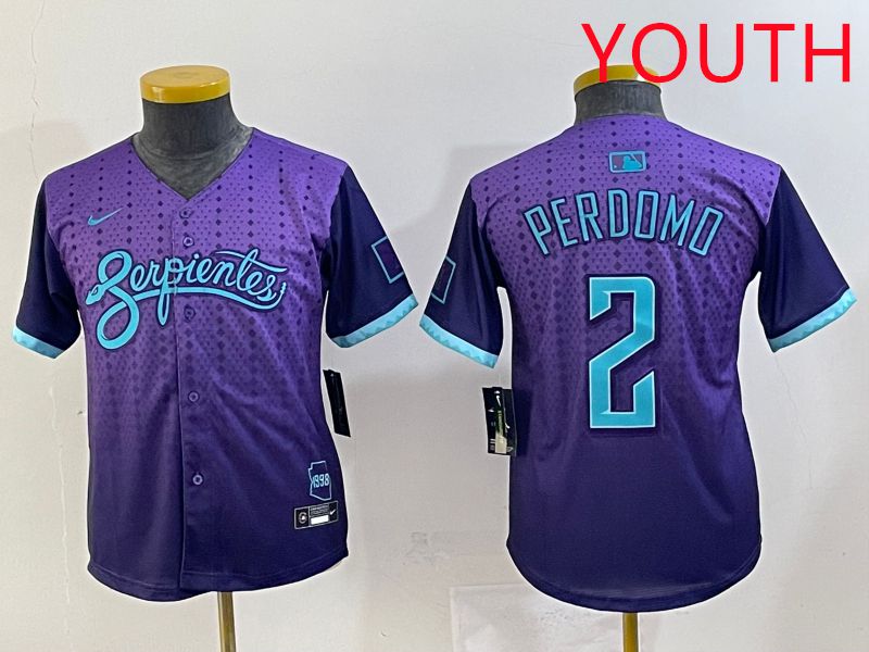 Youth 2025 Arizona Diamondback 2 Perdomo Purple Joint Name Nike MLB Jersey style 1